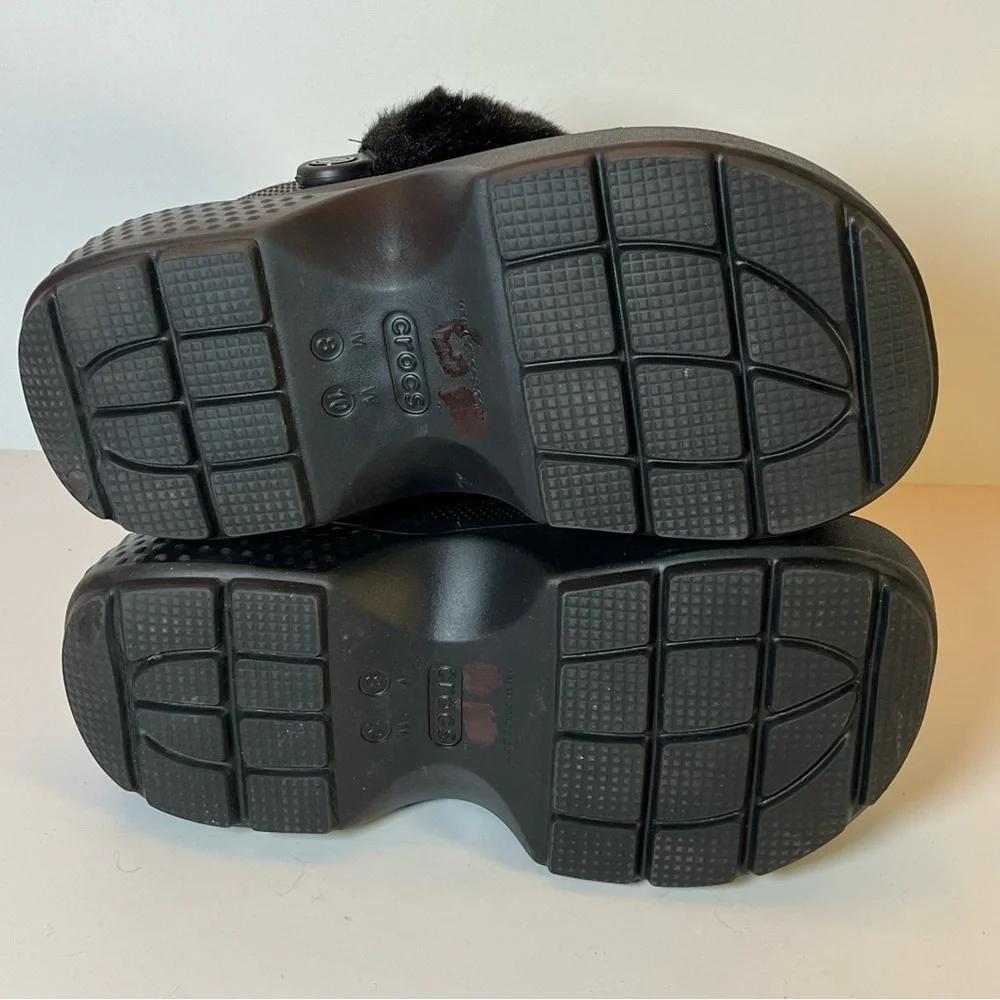 Crocs Unisex-Adult Stomp Faux Fur Lined Clog Black US Men's 8 Womens 10 Platform